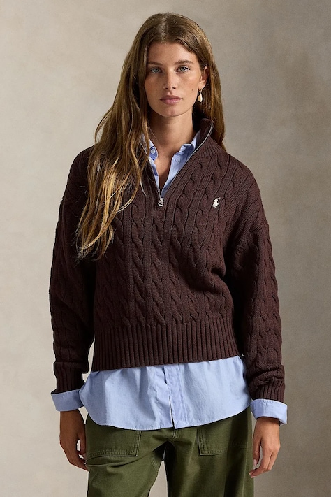 Polo Ralph Lauren sweter bawełniany kolor brązowy z półgolfem 211963467