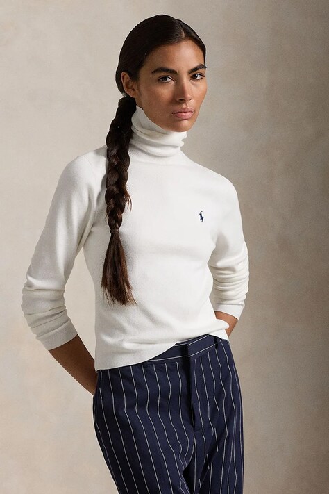 Bavlněný svetr Polo Ralph Lauren dámský, bílá barva, s golfem, 211959287