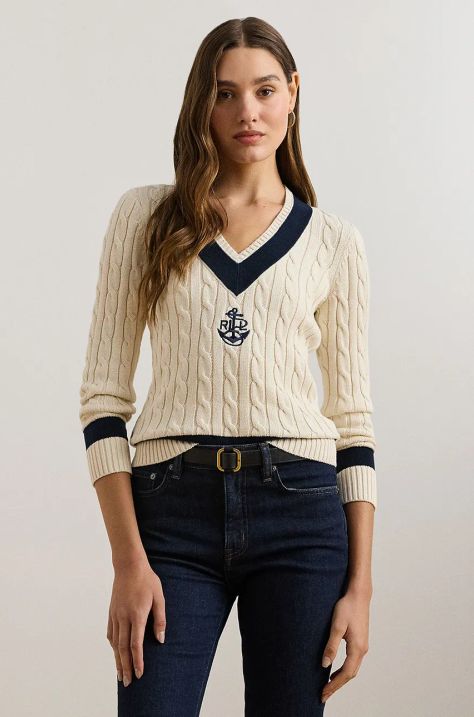 Lauren Ralph Lauren sweter bawełniany kolor beżowy  200957479