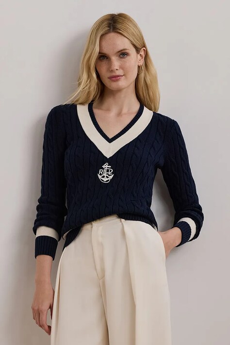 Lauren Ralph Lauren pulover de bumbac culoarea albastru marin, 200957479