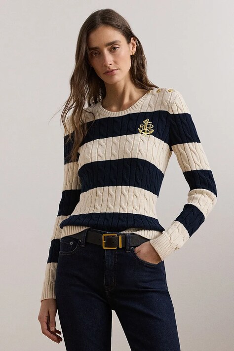 Lauren Ralph Lauren pulover de bumbac culoarea bej, 200957480