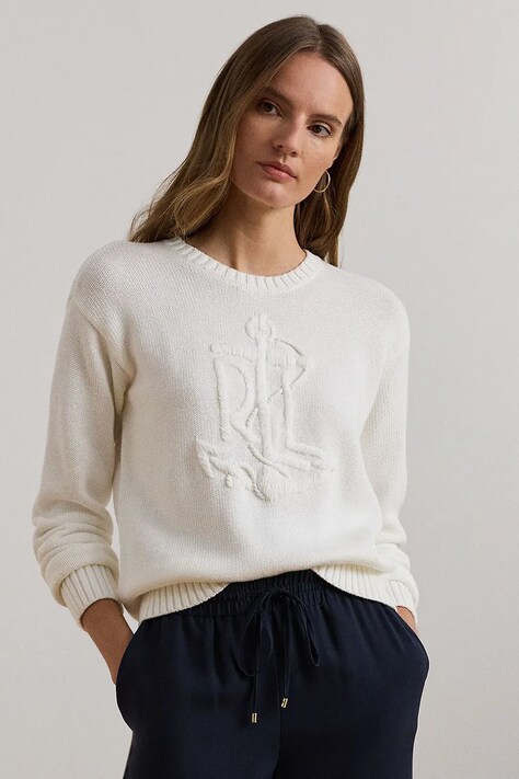 Lauren Ralph Lauren pulover de bumbac culoarea alb, 200957565