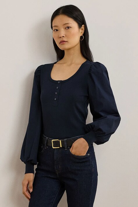 Lauren Ralph Lauren pulover de bumbac culoarea albastru marin, 200957596