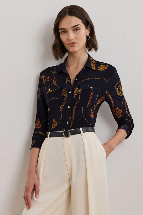 Сорочка Lauren Ralph Lauren жіночі колір синій slim класичний комір 200957607