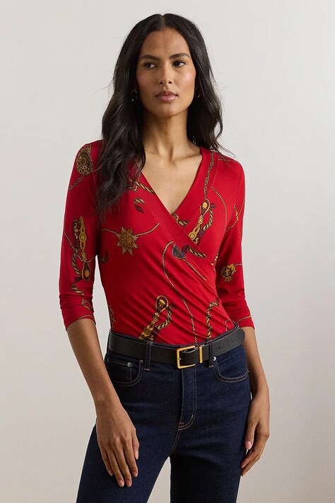 Blúzka Lauren Ralph Lauren červená farba, vzorovaná, 200957611