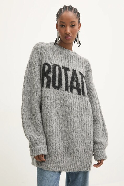 Vlnený sveter Rotate dámsky, šedá farba, teplý, 114129546