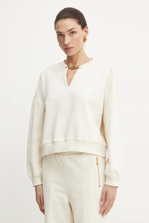 Twinset hanorac de bumbac femei, culoarea bej, neted, 251TP2483
