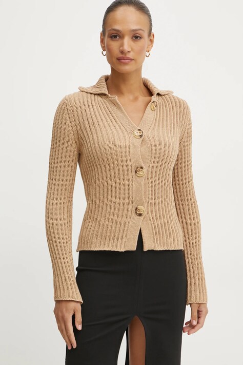 Twinset cardigan din bumbac culoarea bej, călduros, 251TP3380