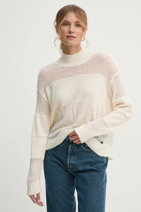 Pepe Jeans sweter z domieszką wełny NAOMI damski kolor beżowy z półgolfem PL702243