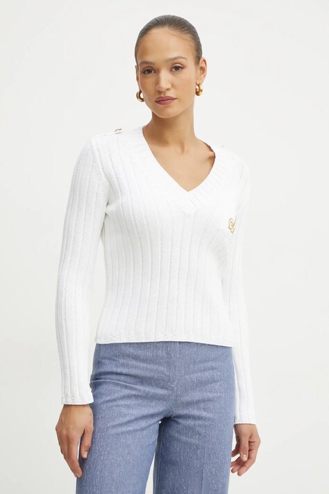 Luisa Spagnoli pulover de bumbac femei, culoarea alb, 58581