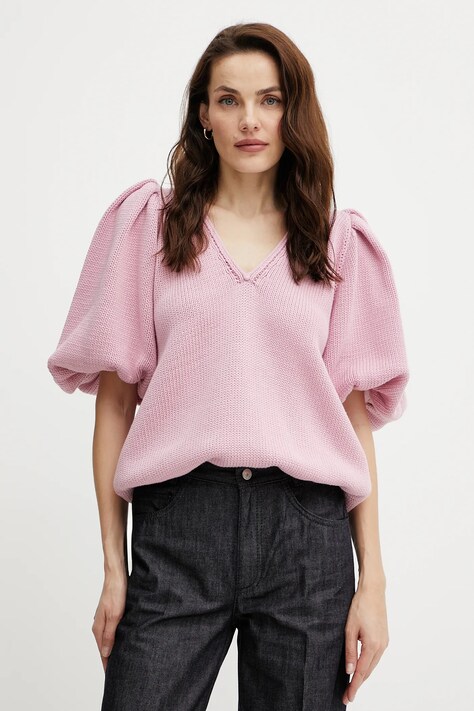 Luisa Spagnoli pulover de bumbac culoarea roz, 100033