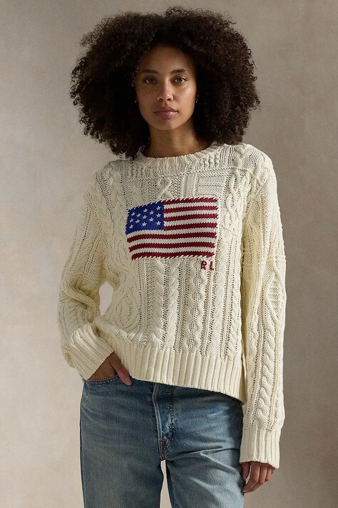 Polo Ralph Lauren sweter bawełniany ARAN FLG PO damski kolor beżowy 211924430
