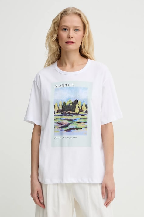 Pamučna majica MUNTHE SILANE za žene, boja: bijela, 244110024460
