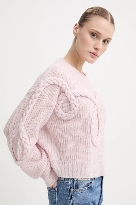 MUNTHE pulover de lână SAKIRA femei, culoarea roz, 244160724472