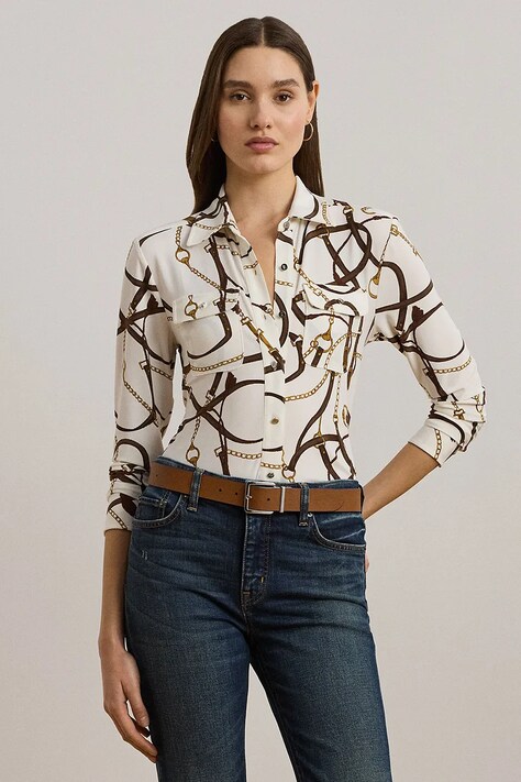 Сорочка Lauren Ralph Lauren жіночі колір бежевий slim класичний комір 200963878