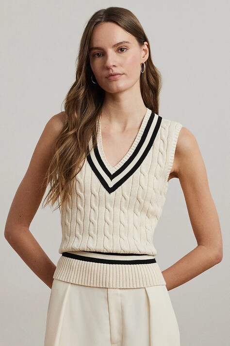 Lauren Ralph Lauren bezrękawnik bawełniany damski kolor beżowy 200975495