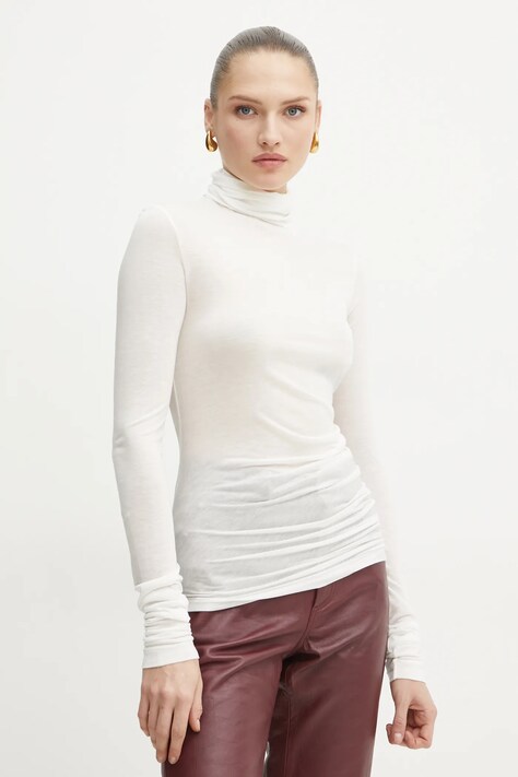 MAX&Co. longsleeve din amestec de lână culoarea bej, cu guler, 2516941041200