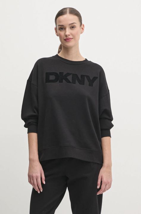 Mikina Dkny dámska, čierna farba, s nášivkou, DP5T1140