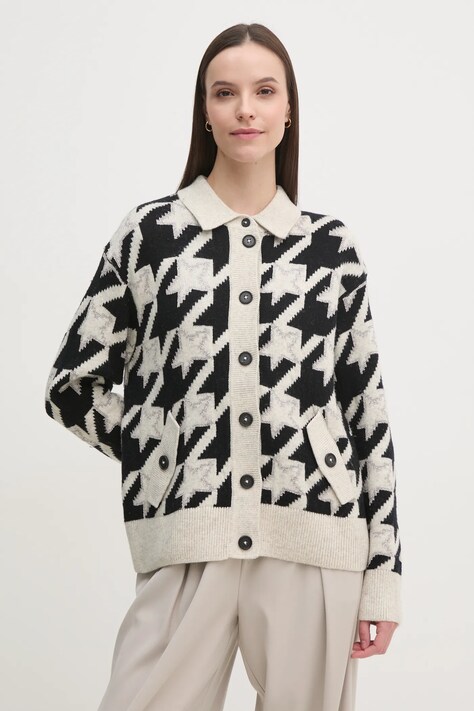 Кардиган з домішкою вовни OUI колір бежевий теплий 90045