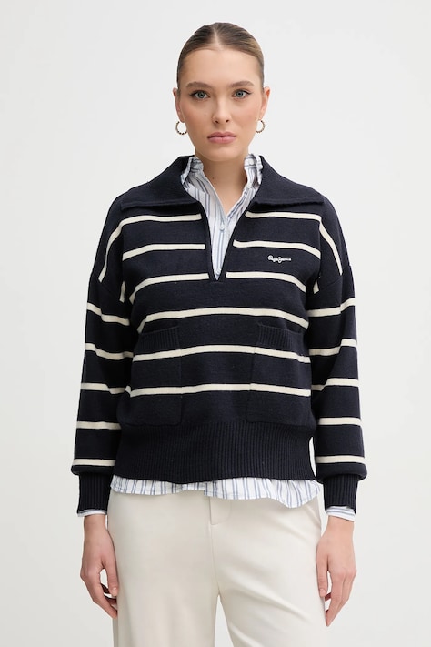 Svetr Pepe Jeans PRISCILLA dámský, tmavomodrá barva, lehký, PL702272