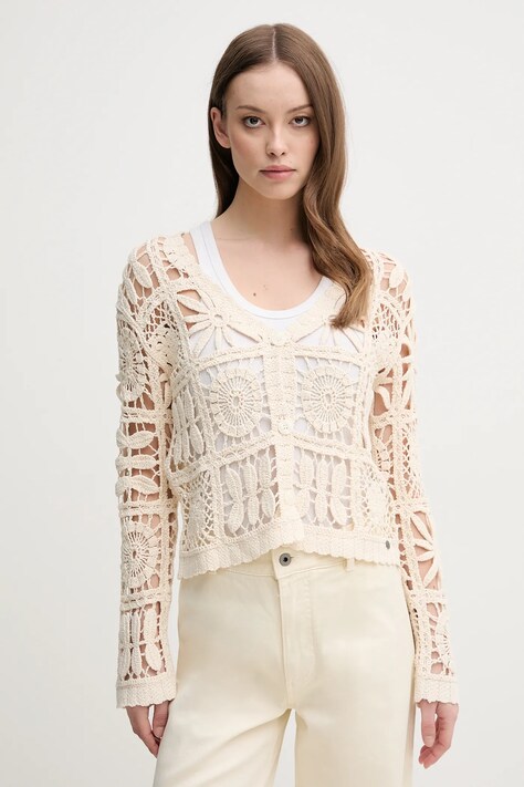 Pepe Jeans kardigan bawełniany OLYMPIA damski kolor beżowy lekki PL702273