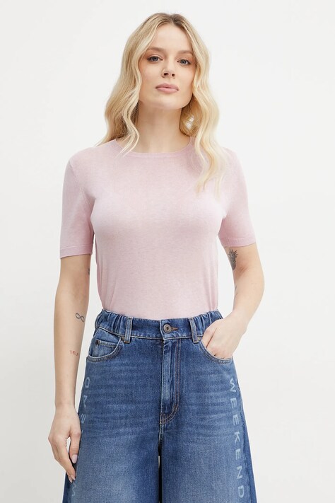 Hedvábný svetr Weekend Max Mara růžová barva, 2515361041600