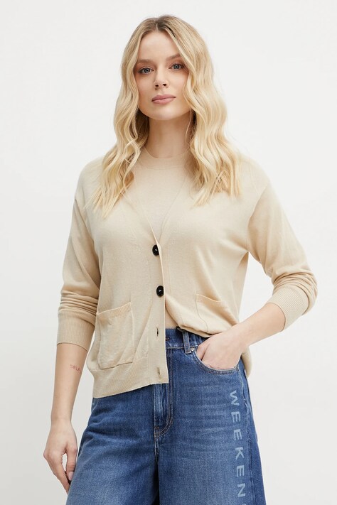 Weekend Max Mara kardigan wełniany damski kolor beżowy lekki 2515381011600