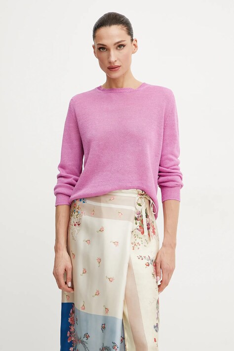 Ľanový sveter Weekend Max Mara dámsky, ružová farba, tenký, 2515361052600