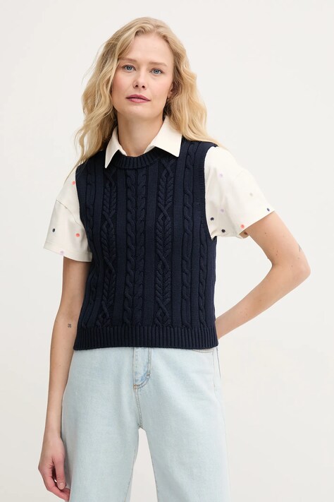 Βαμβακερό γιλέκο United Colors of Benetton χρώμα: ναυτικό μπλε, 1694D10CM