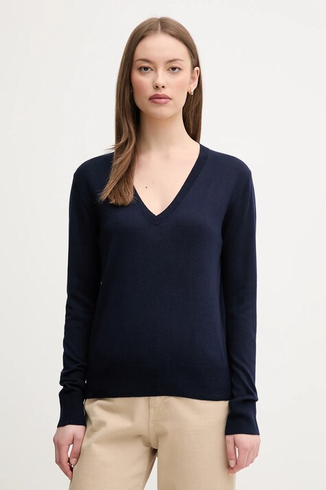 United Colors of Benetton sweter z domieszką jedwabiu damski kolor granatowy lekki 1ZRED402L