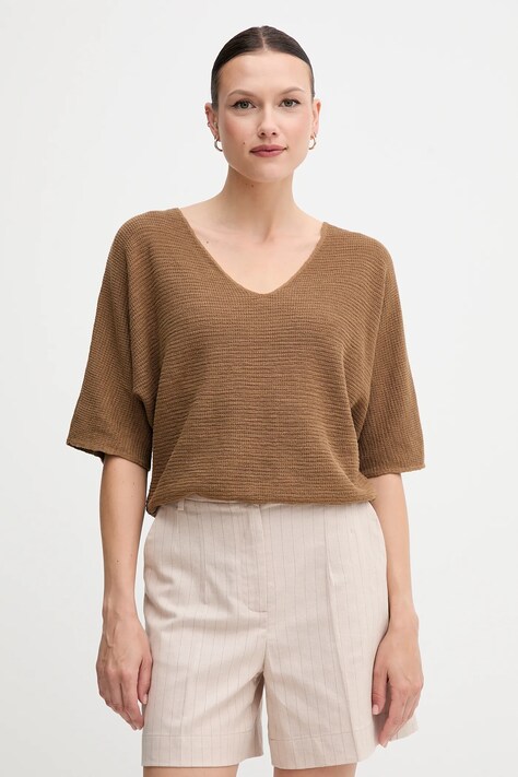 Svetr s příměsí lnu United Colors of Benetton dámský, hnědá barva, 115GD10CS