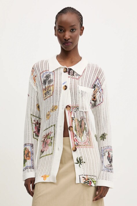 Desigual cardigan BASSEL femei, culoarea alb, light, 25SWJF35
