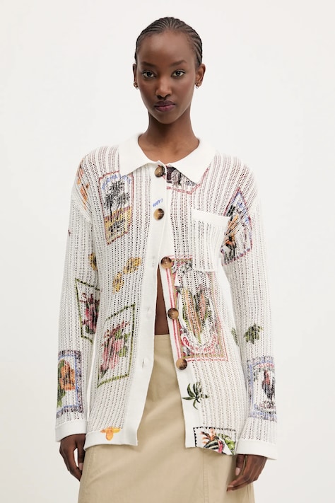 Kardigán Desigual BASSEL dámsky, biela farba, tenký, 25SWJF35