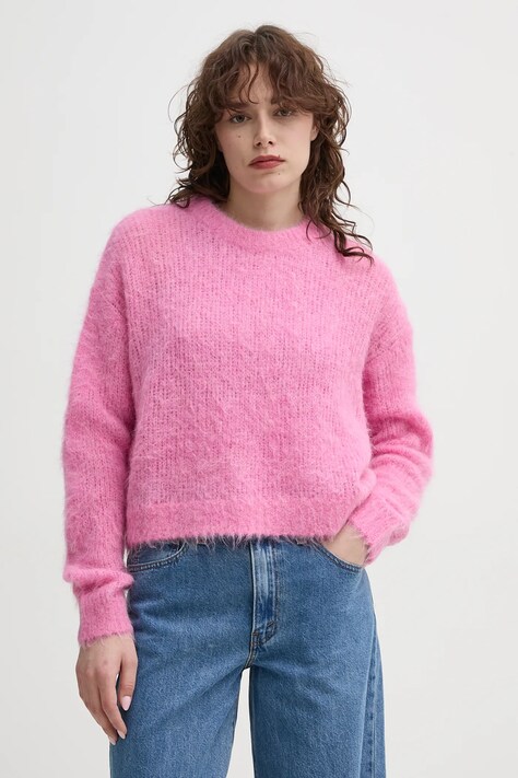 American Vintage sweter wełniany damski kolor różowy BYM18CE25