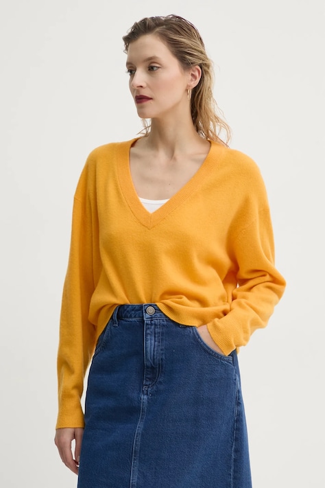 American Vintage sweter wełniany damski kolor żółty RAX18AE25