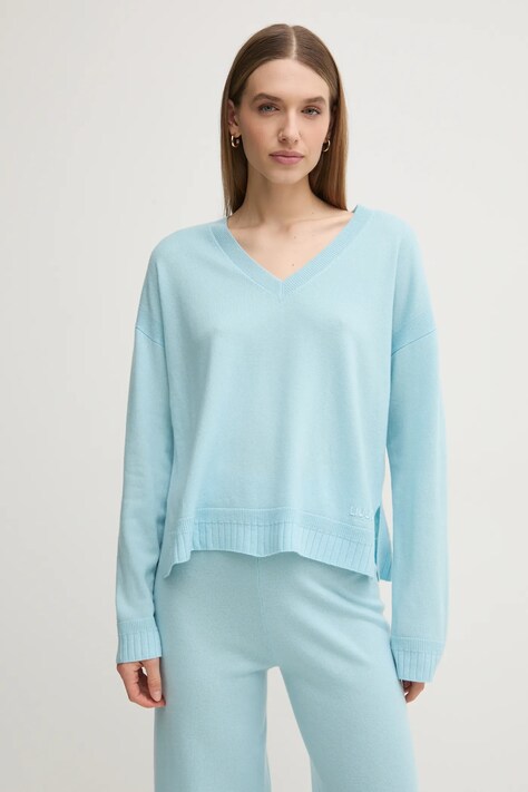 Вълнен пуловер Liu Jo дамски в синьо от лека материя TA5078 MS026