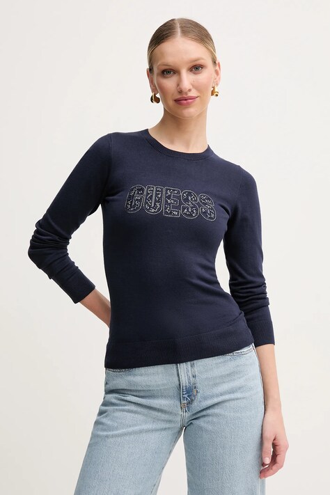 Guess pulover PARIS femei, culoarea albastru marin, light, W5GR18 Z2NQ2