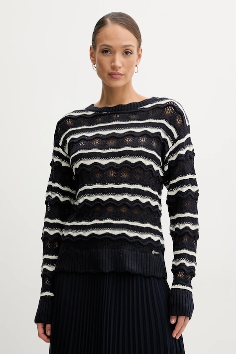 Guess sweter z domieszką lnu VALERIE damski kolor granatowy lekki W5GR35 Z3NJ0