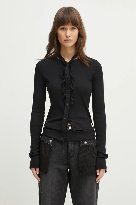 Ottolinger cardigan Double Closure Rib Cardigan femei, culoarea negru, light, 104-600204-01