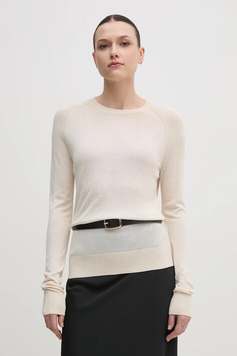 Calvin Klein pulover din amestec de mătase culoarea bej, light, K20K208199