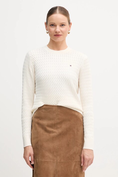 Tommy Hilfiger sweter bawełniany kolor beżowy lekki WW0WW44993