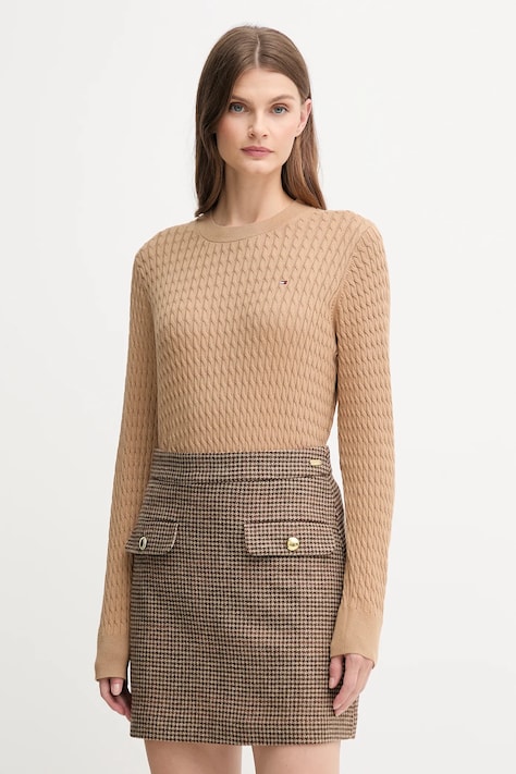 Памучен пуловер Tommy Hilfiger в бежово от лека материя WW0WW44993