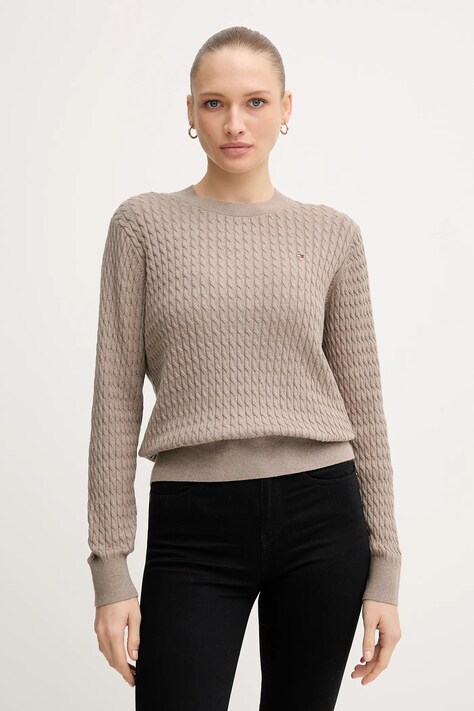 Bavlněný svetr Tommy Hilfiger béžová barva, WW0WW44993
