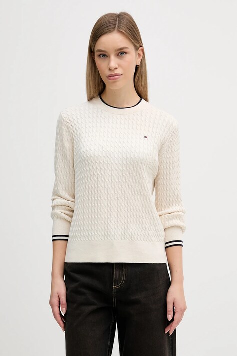 Tommy Hilfiger pulover de bumbac culoarea bej, light, WW0WW44993