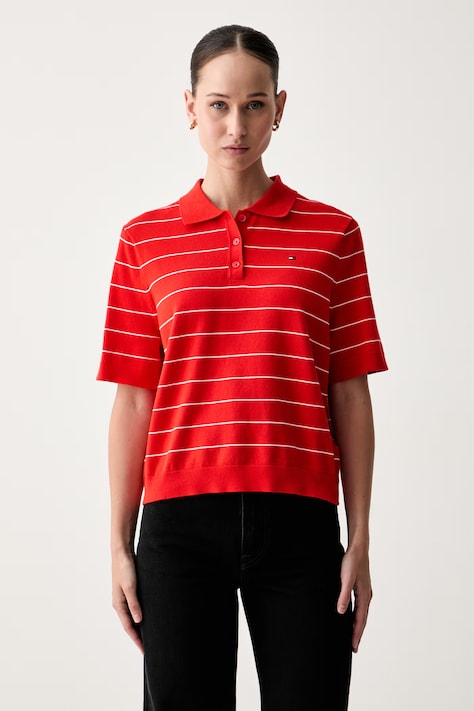 Tommy Hilfiger πουλόβερ γυναικείο βαμβακερό κόκκινο WW0WW44993