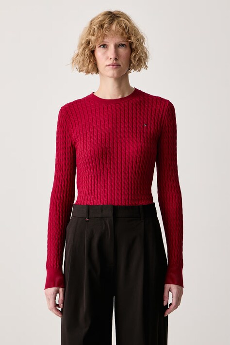 Tommy Hilfiger Sweter damski bawełniany bordowy WW0WW44993