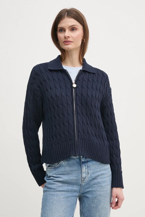 Tommy Hilfiger kardigán sötétkék, női, WW0WW44501