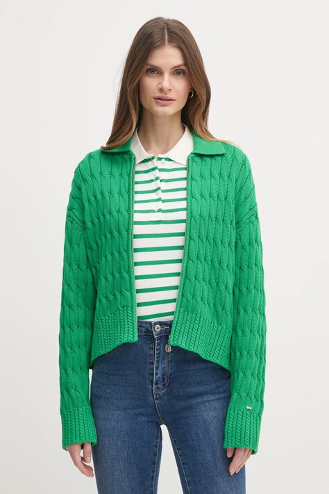 Tommy Hilfiger cardigan femei, culoarea verde, WW0WW44501