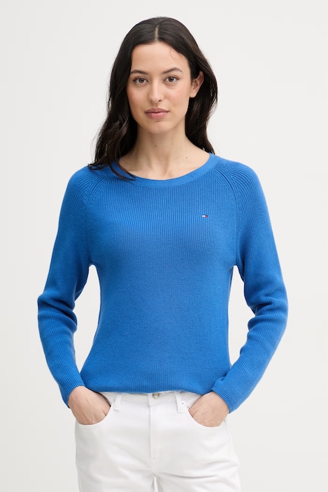 Tommy Hilfiger πουλόβερ γυναικείο βαμβακερό μπλε WW0WW44975