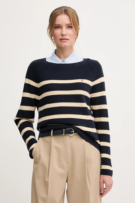 Bavlněný svetr Tommy Hilfiger dámský, tmavomodrá barva, WW0WW44975